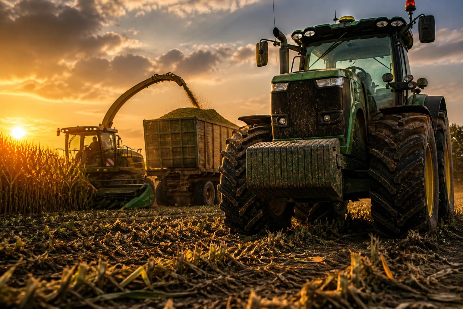 Máquina agrícola em campo de cultivo